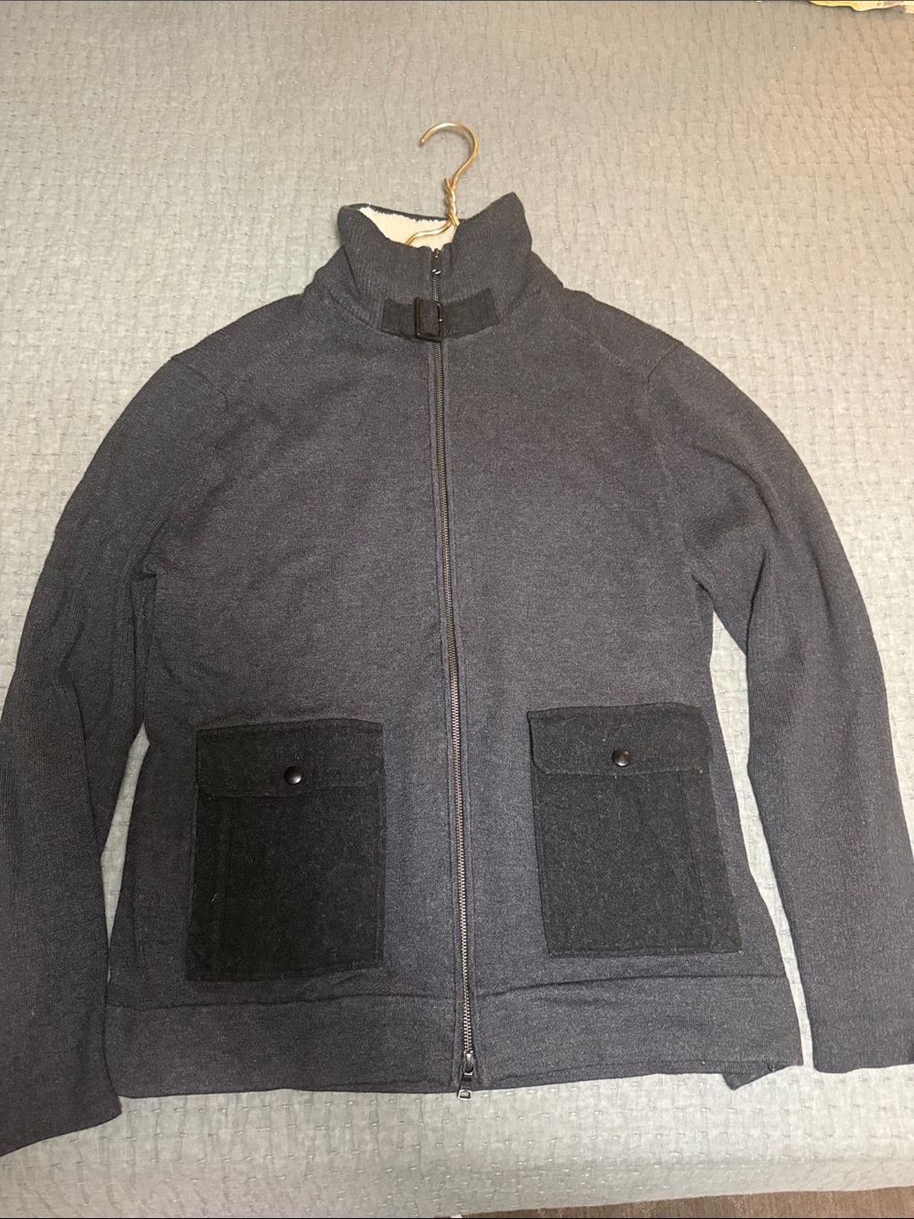 Men’s Dark Gray Utility Zip Sweater with Black Patch Pockets
